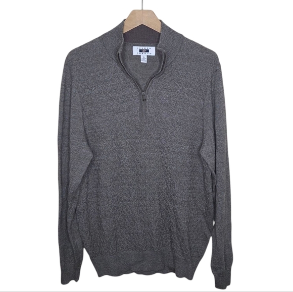 Joseph Abboud | Brown Honeycomb Textured Quarter Zip Merino Wool Blend Sweater - Picture 1 of 6